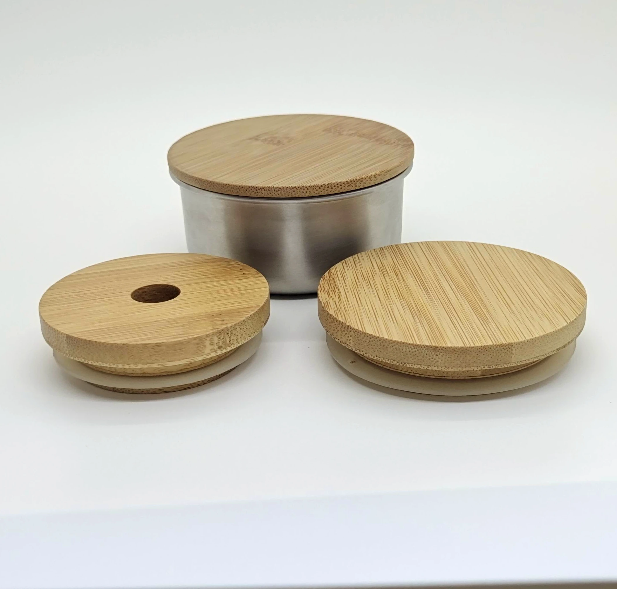 Custom Airtight Vanished Wood Bamboo Lid For Borosilicate Large Food Glass Spice Spaghetti Storage Jar Canister Container