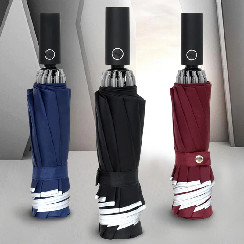 Wholesale promotional  3 fold inverted car umbrella   clear  automatic reverse umbrella for rain & Custom logo prints