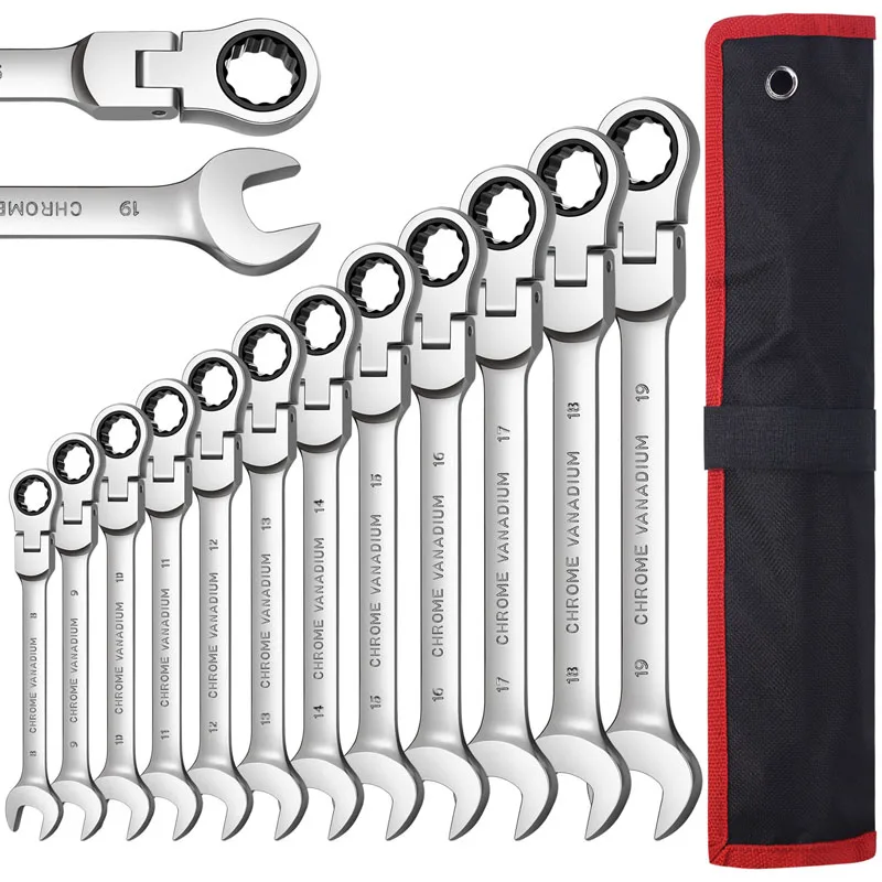 
Flex Head Ratcheting Wrench Set,Combination Ended Spanner kits, Chrome Vanadium Steel Hand Tools Socket Key Ratchet Wrench set <span style=
