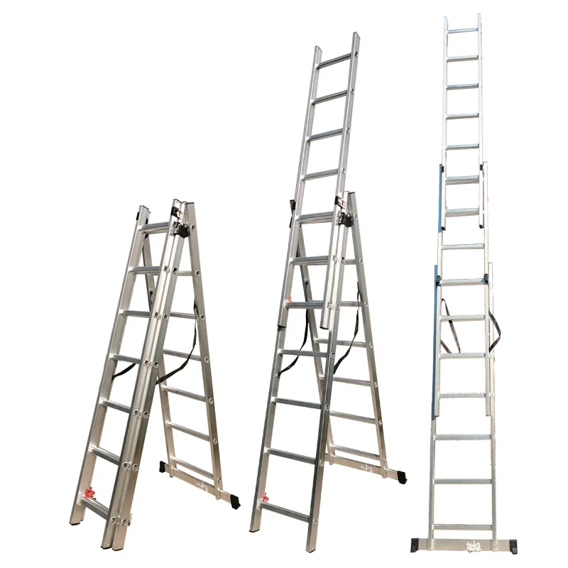 WEIKEN EN131 Escalera Climbing Aluminum three section Folding Extension Ladder  Extendable Retractable Ladder Manufacture China
