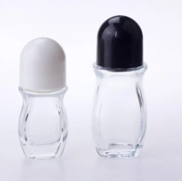 Wholesale empty round shape back lid clear frosted amber color glass essential oil roller bottle 50ml