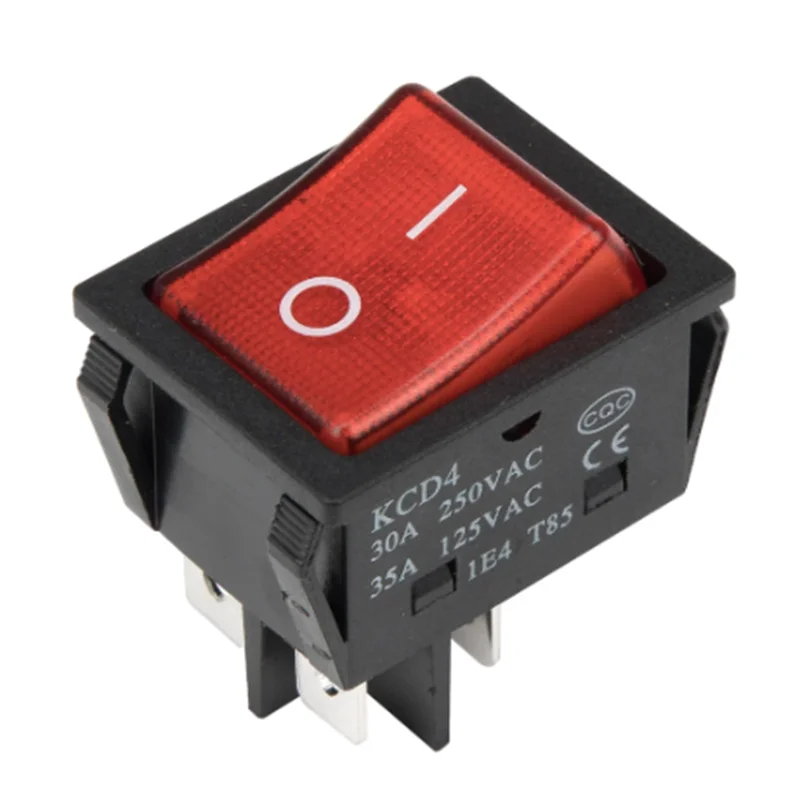 KCD4-201-N 4 Pin 2 Way ON-OFF DPST 30A 250V T125 Heavy Duty Rocker Switch with 120V Red LED
