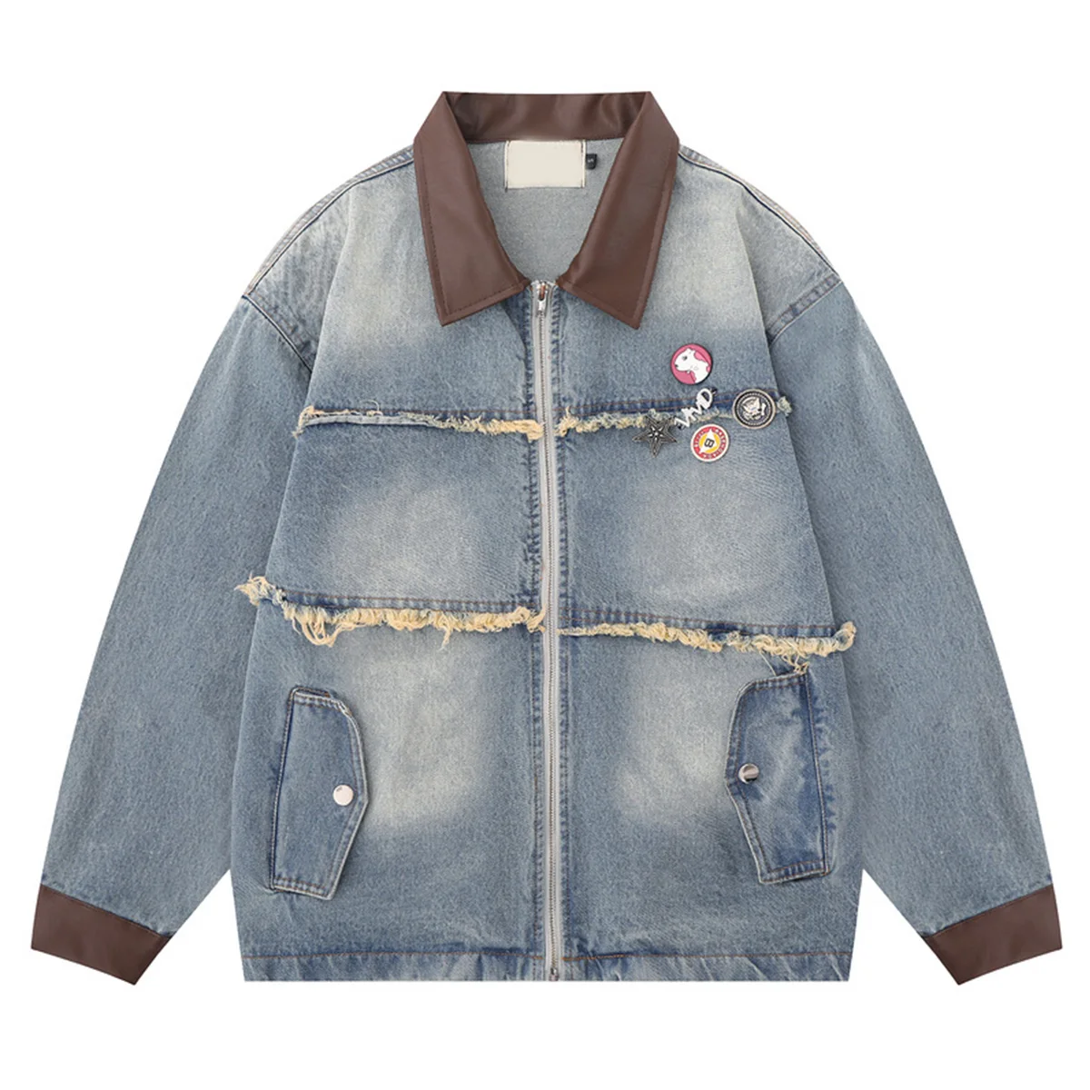 Vintage Denim Jackets Varsity Distressed Denim Jeans Chore Coat Blanket Lined Urban Oversized Fit Wash Denim Jacket