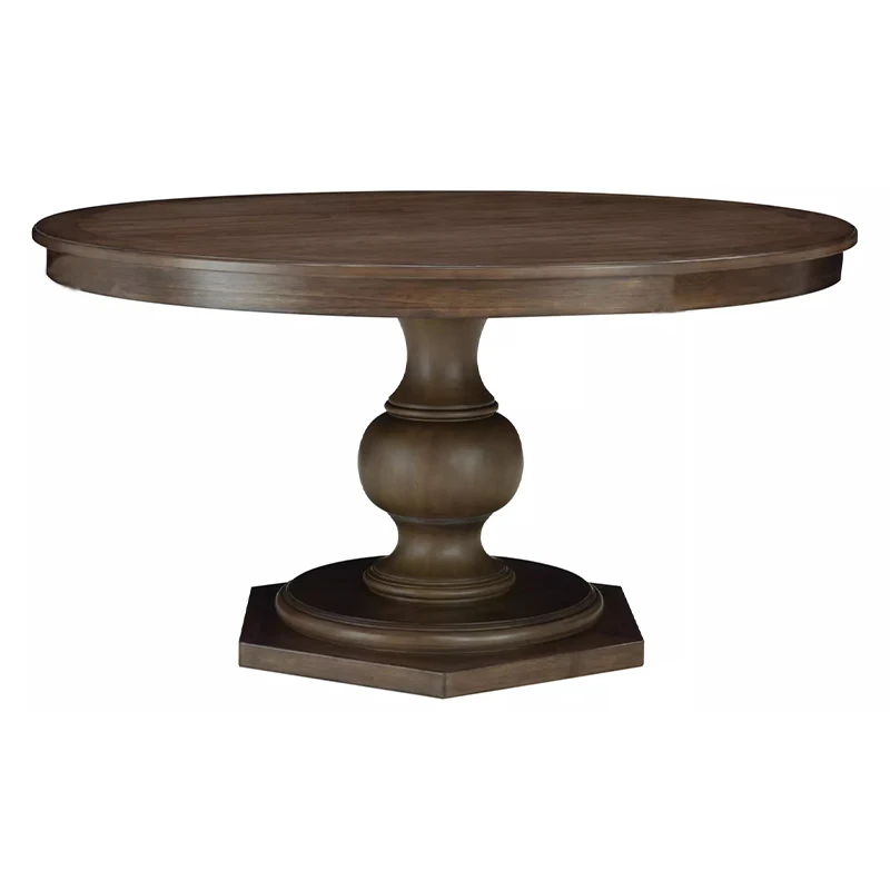 American solid wood dining table and dining chair combination French oak retro round table home antique six table custom