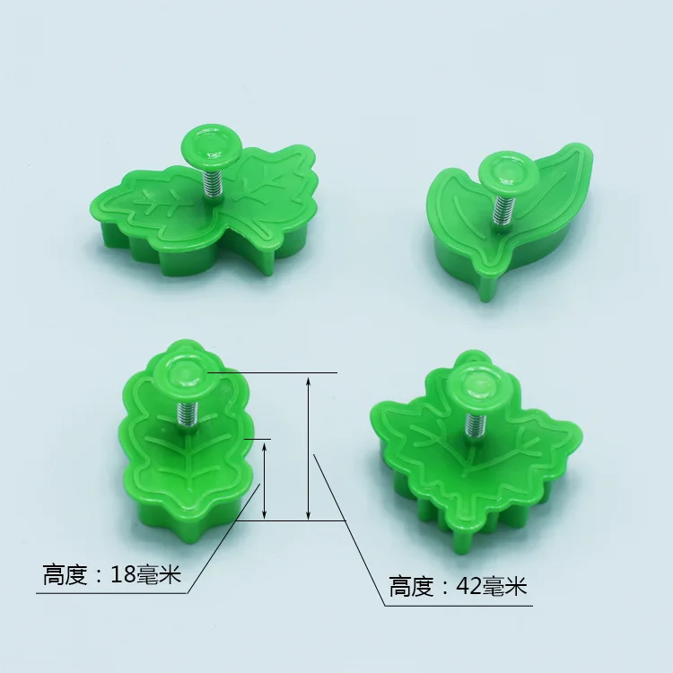 4PCS DIY Baking Tools Set Leaf Shape Cookie Plastic Plunger Cutter Cake Fondant Tools Decorating Embossing Cutter Set