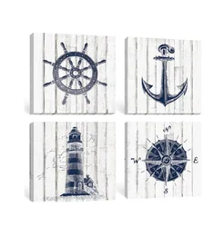 Customized Nautical Wall Art Beach Home Decor Boat Anchor Paintings Wood Crossbar Anchor Decorative  Wood Sign Hanging