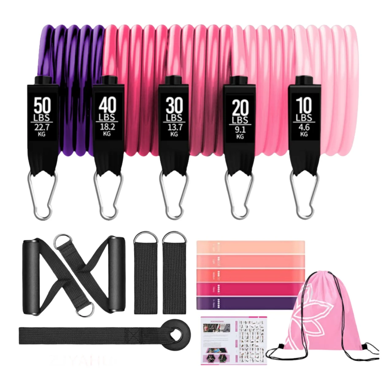 New Style Custom Logo Fitness Band Set Latex Elastic Workout Exerciser Resistance Bands With Handles 100lbs