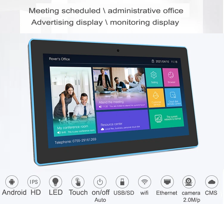 Wall Mount Poe Power Meeting Room Hotel Scheduler 10.1 13.3 15.6 21.5 Inch Android Tablet Pc digital signage With Led Light