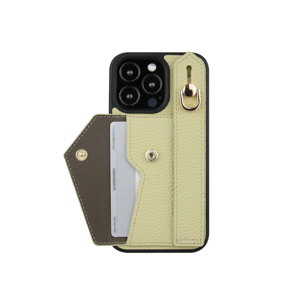 Luxury Mobile Phone Covers Credit Card Holder For iPhone 13 14 15 Pro Max Case Leather Wrist Strap Wallet Bag Phone Cases Cover