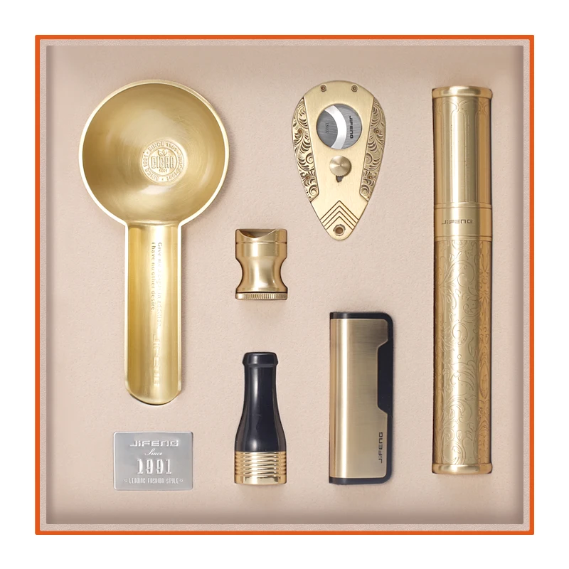 JIFENG JF-TZ110 vintage style brass metal Cigar accessories 6 in 1 gift set for cigar shop business present