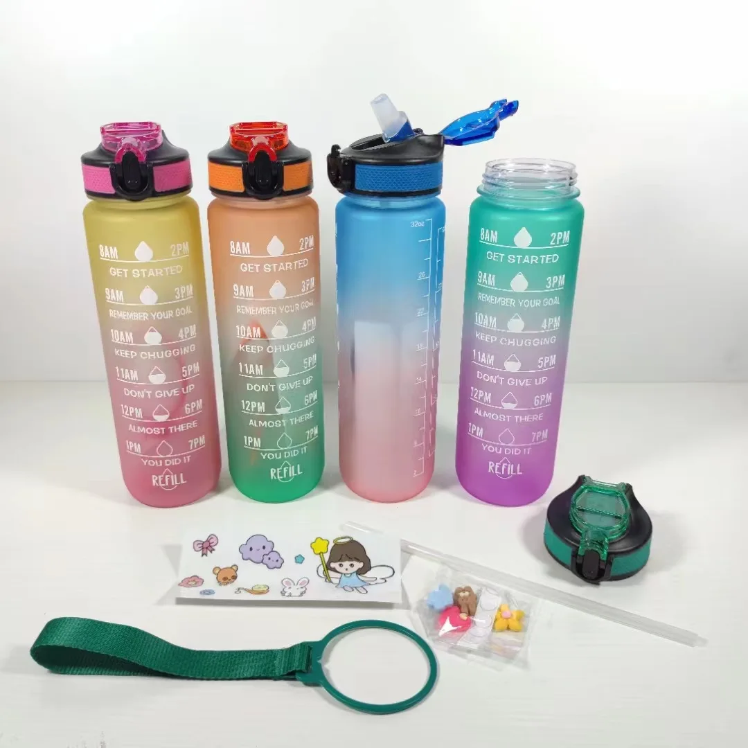 Water bottle 1 liter plastic Large Capacity Fitness Sports Water Jug Sports Drinking Motivational Water Bottle with Time Marker