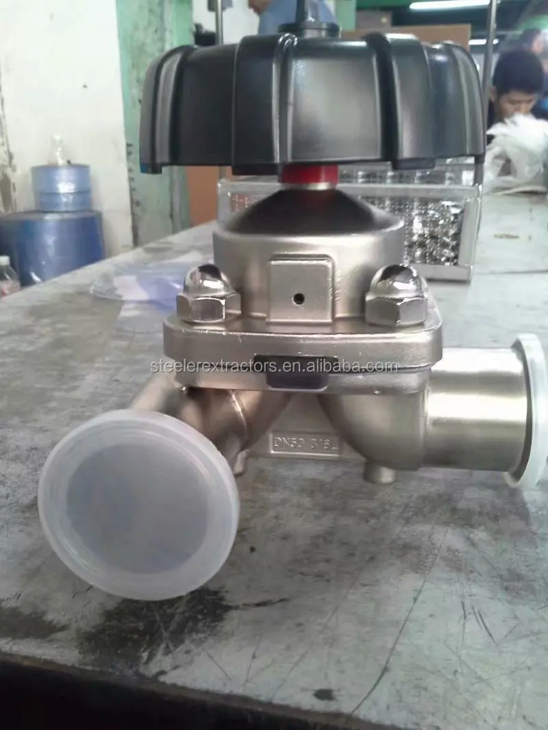 Санитарный пневматический диафрагменный клапан SS 316L PTFE +