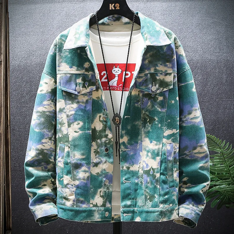 2022 New Arrival Denim Jacket Wholesale Washed Custom Blue Tie-Dye Men Denim Jean Jackets