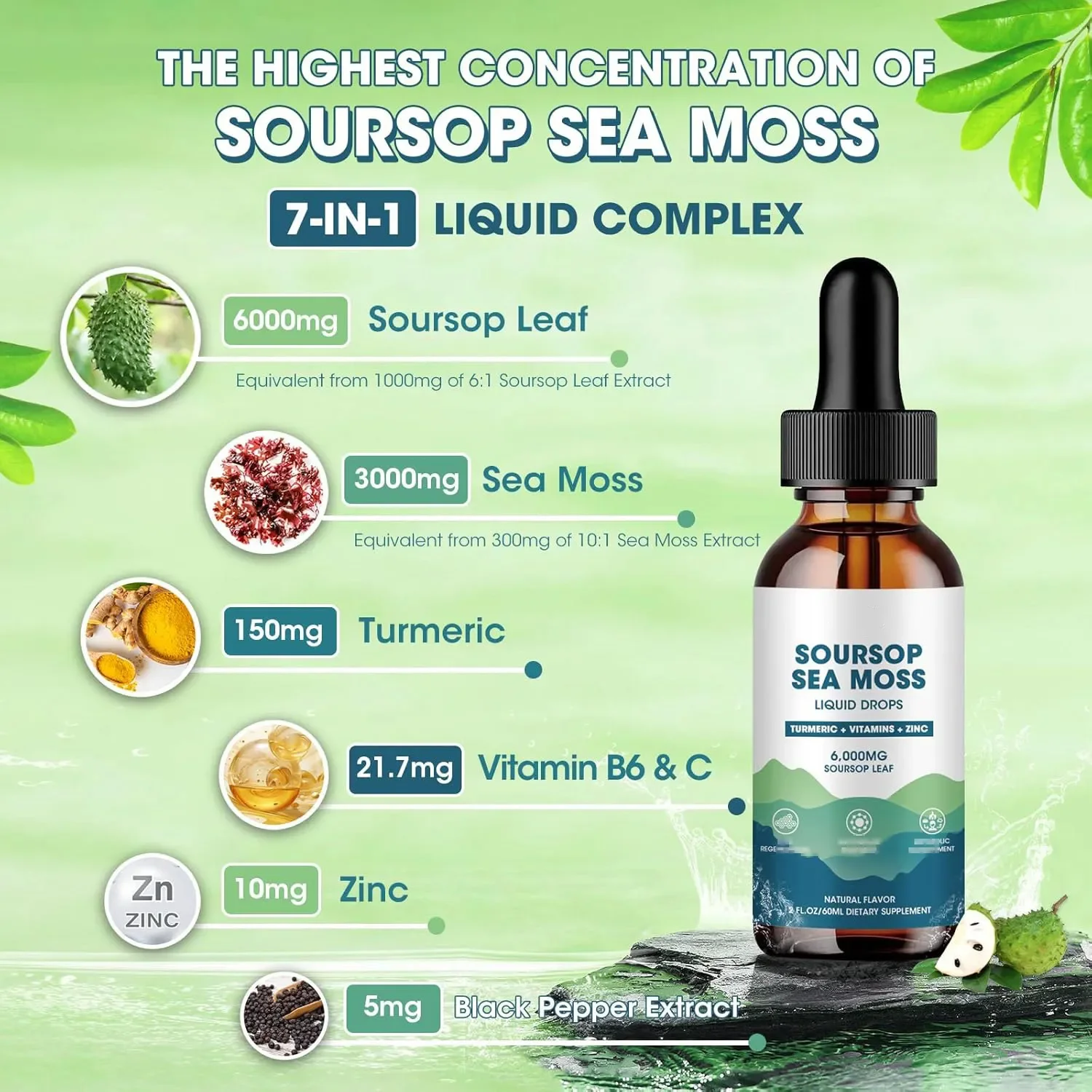 Private label Soursop sea moss liquid drops