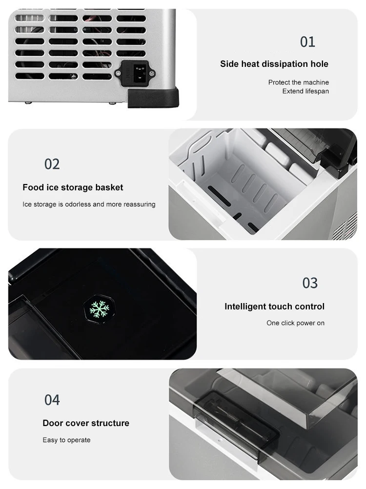 Portable 1.6L   Mini Portable Horizontal Ice Maker Quick  Freezing Fast Cooling 12V 24V 220V Compressor Plastic Aluminium