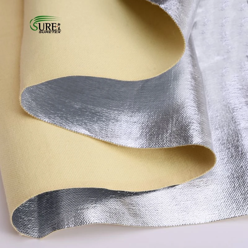 Anti Thermal Radiation Fire Proof 410gsm Customizable Aluminum Coated Aramid Fabrics Aluminum Foil Woven Protective Fabric