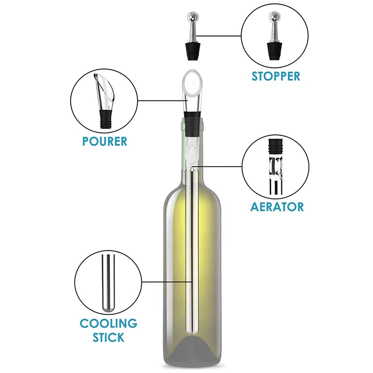 Wine Aerator  Premium  Wine Aerating Pourer Premium Metal 3-in-1 Rapid Iceless Stainless Steel 1 Piece Silver Stopper