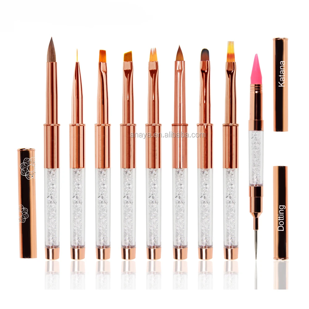 OEM &ODM 100 % Kolinsky Beauty Rose Gold Two Head Silicone Head Nail Tool Gel Acrylic 3D Nail Brush Set