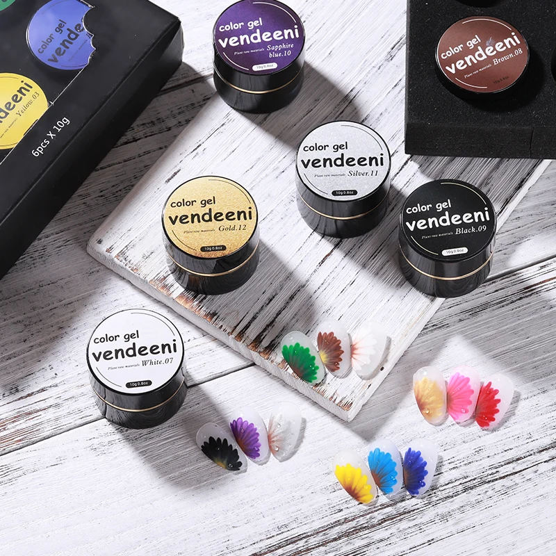 Vendeeni 12 Color Gel Paint  Nail Gel Set Soak Off Nail Art LED 12 colors  Pure Painting gel nail polish