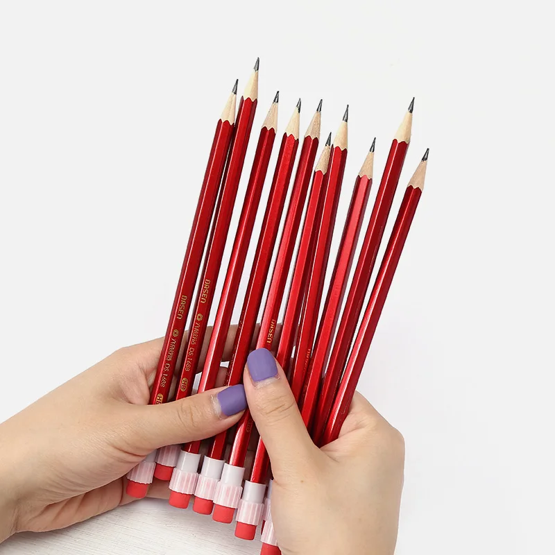 DASHENG Custom 10 Pcs Hexagon Wooden HB Pencils with Topper Eraser for School Office Promotional Writing Pencil