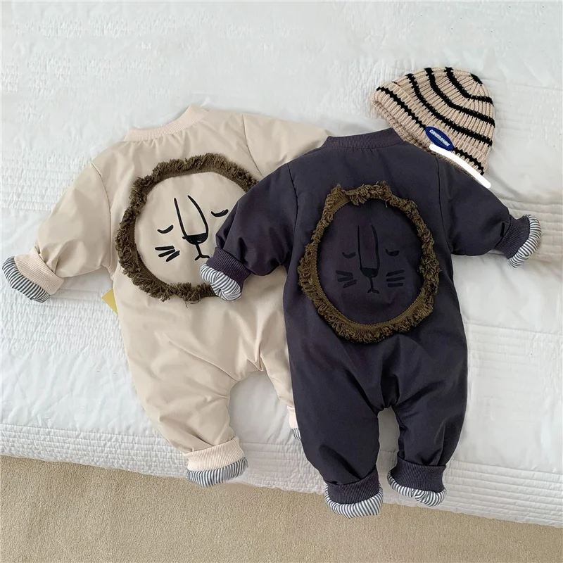 Winter Baby Clothing Warm Cotton Lining Baby Girls Rompers Infant Outfit Newborn Boys Thicken Hooded Jumpsuits