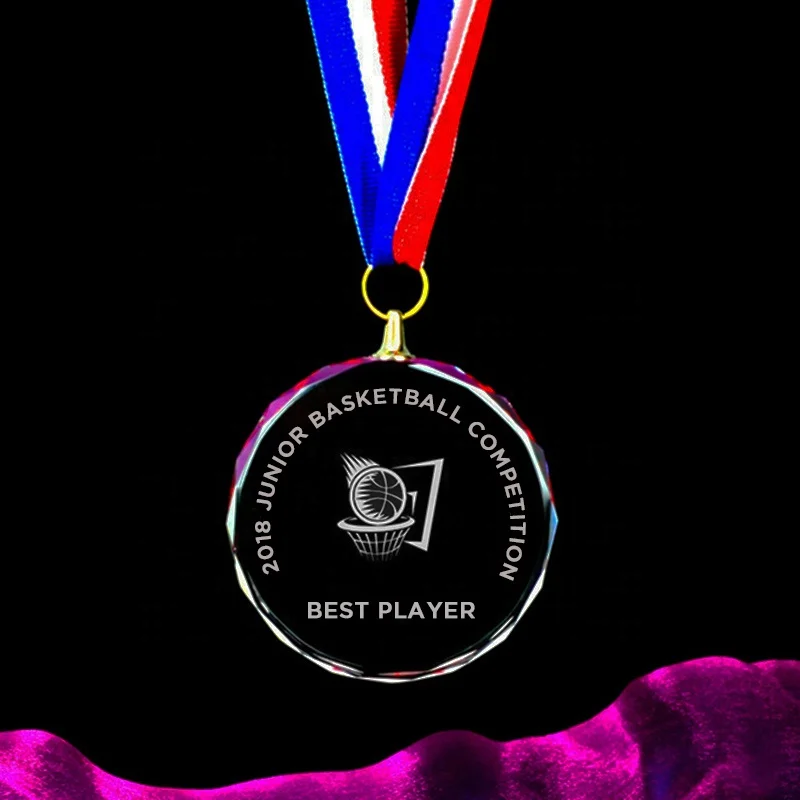 Promotion Cheap Crystal Glass Medal Hanger Custom Unique Sports Trophies and Medals