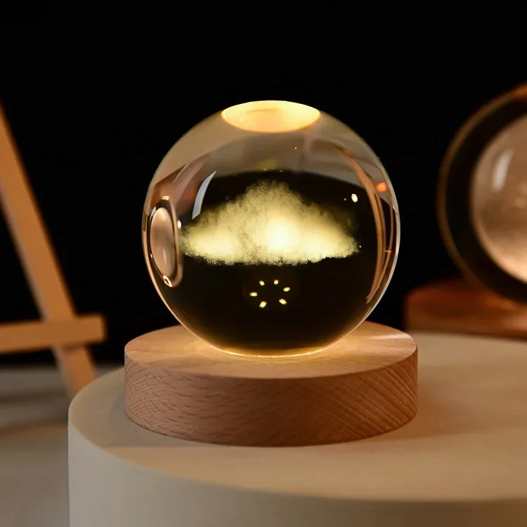 3d Moon Nebula Saturn Laser Engraved Crystal Crafts Ball Usb Table Lamp for Christmas Kid Gift Bedside Desk Decor Night Light
