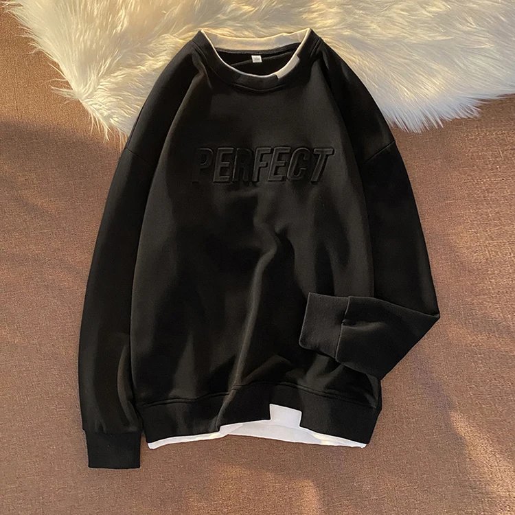 wholesale custom spring fashion double layer t-shirts loose korean style fitted two layer hoodless sweatshirt for men