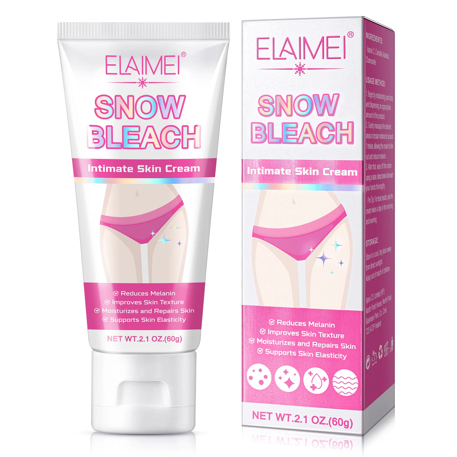 ELAIMEI Snow Bleach Intimate Skin White Cream Private Label Smooth Skin Face Body Brighten Whitening Cream For Intimate Areas