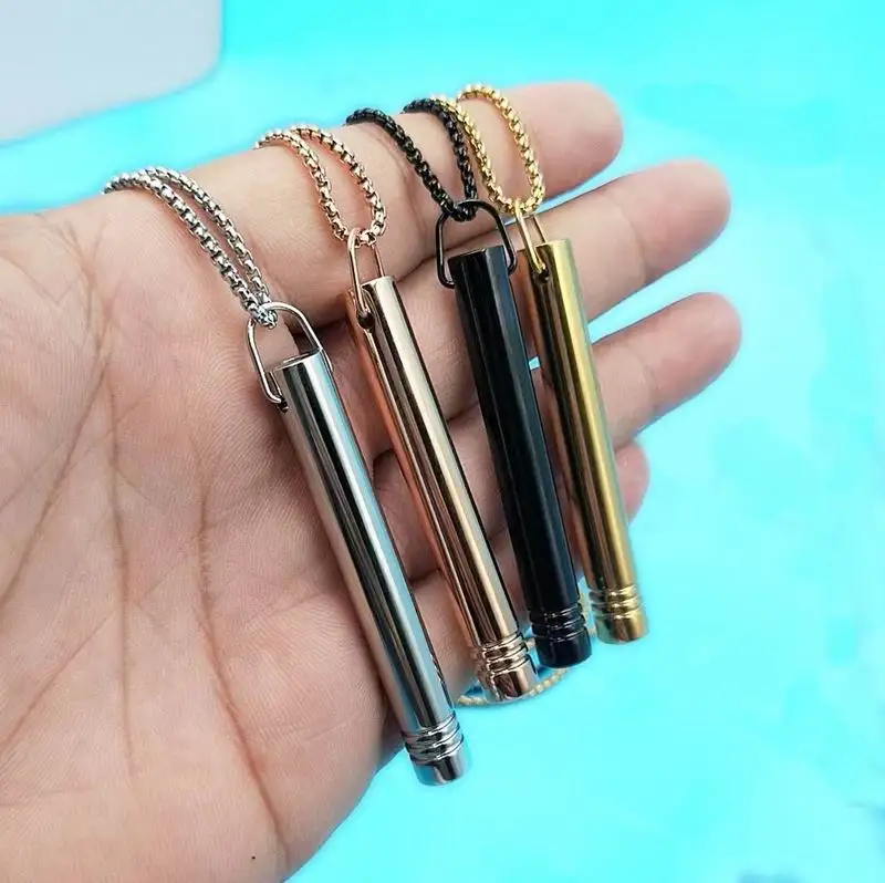 custom fashion jewelry stainless steel anxiety relief meditation whistle breathe pendant necklace for men women