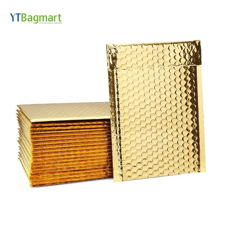 Metallic Foil Gold Bubble Mailers Plastic Courier Envelopes Shipping Package Golden Mailing Bags