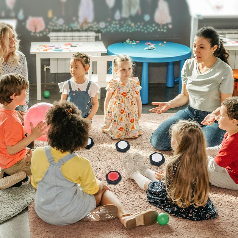 5 Pack Wireless Handled Game Answer Responder Facilitator Button with Lights and Sound for Classroom Family Party