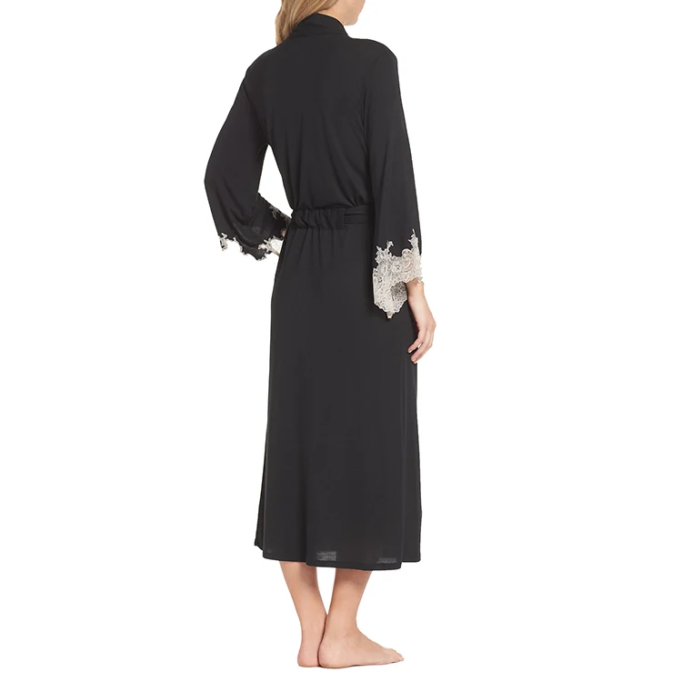 Wholesales long robes lady Sleepwear Soft Rayon Bamboo Fabric Lace trim Long Bridesmaid Robes Women