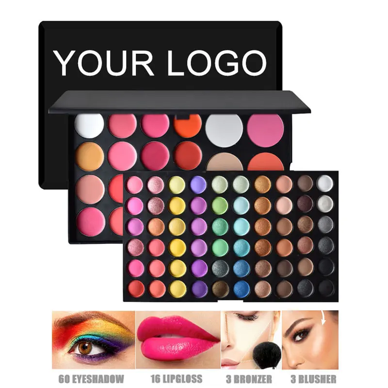 Private Label 82 Color Double Layer  Eyeshadow Make Up Palette Kit  with 16 Velvet Lip Stick 3 Bronzer 3 Blusher