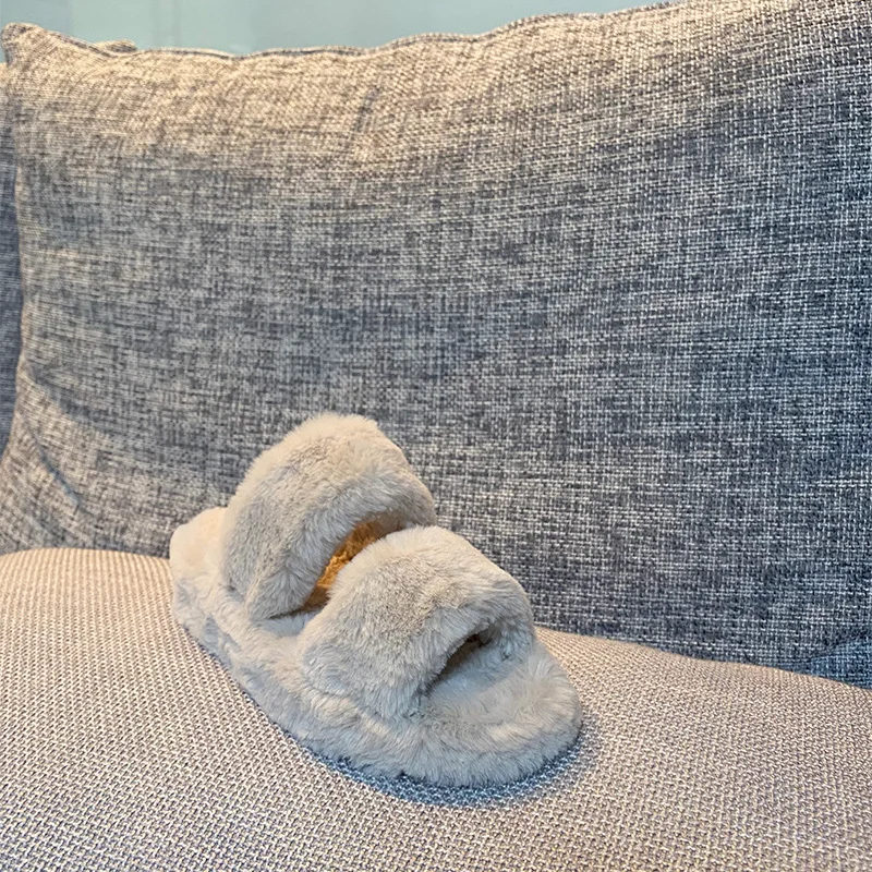 
Fashion Warm Fluffy Fuzzy Autumn Spring Real Fur Slides Slippers Faux Fur Slides 