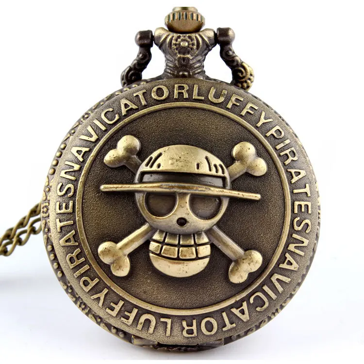 Vintage Gift Luffy Pirate Skull Reloj One Piece Metal Pendant Necklace Clock Anime Pocket Watch With Chain