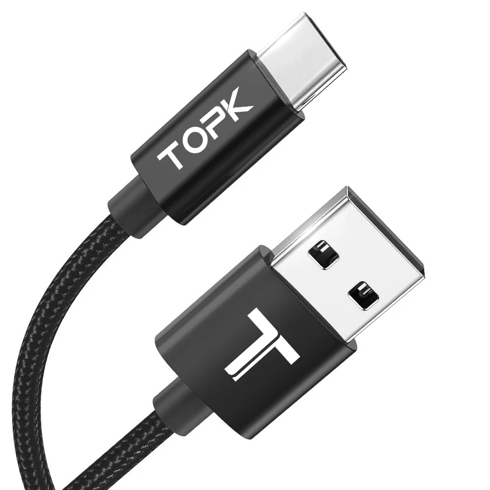 Бесплатная доставка TOPK 3A 1 м нейлоновый Плетеный Micro USB Type C зарядный кабель