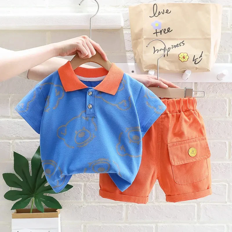 Conyson 2024 New Summer Baby Clothes Children Boys Girls Cartoon Bear T-Shirt Shorts 2Pcs Toddler Casual Clothing Kids suits