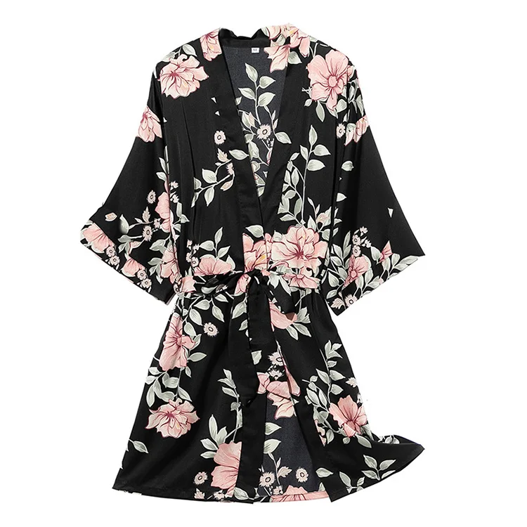 Женский Атласный халат-кимоно с цветочным принтом