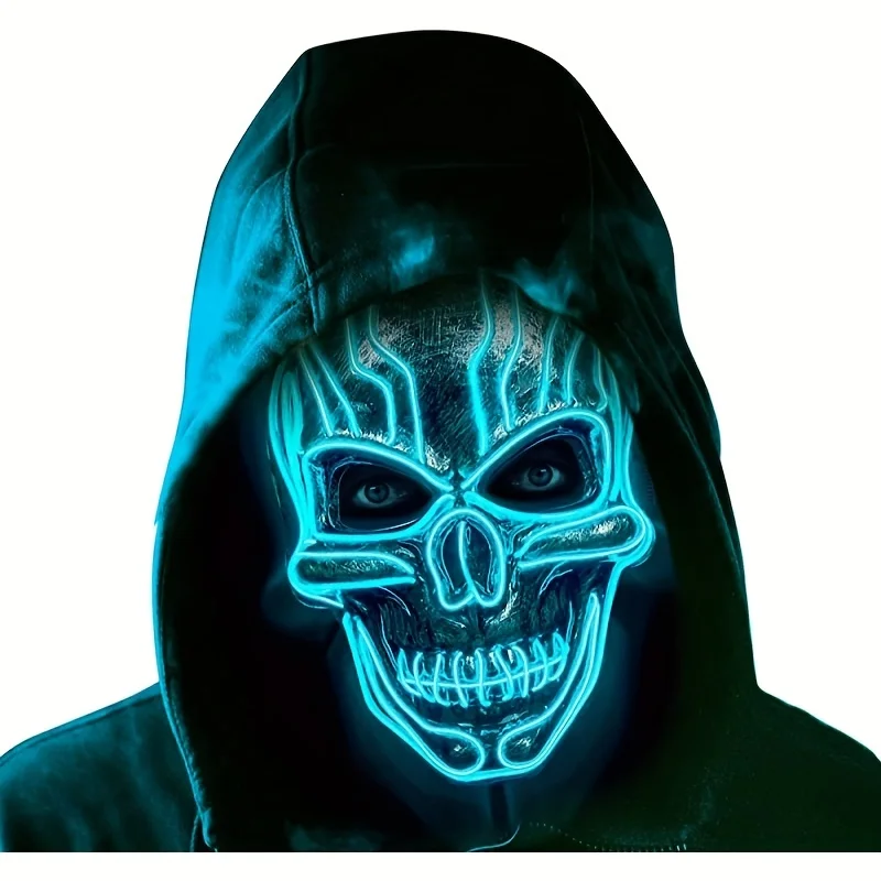 Halloween Cosplay Raves and Parties El Wire  LED Skull Full Face Mask