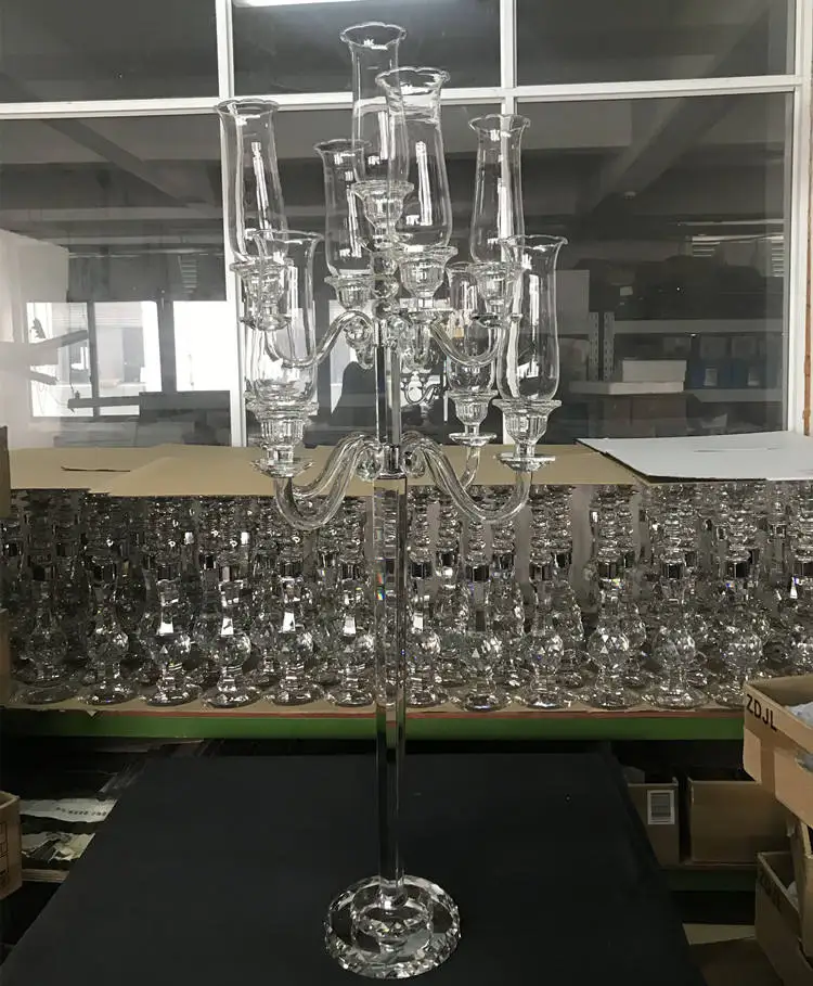New style tall Clear acrylic Candle Holders wedding centerpiece crystal 5 arms candelabra for party and mariage decoration