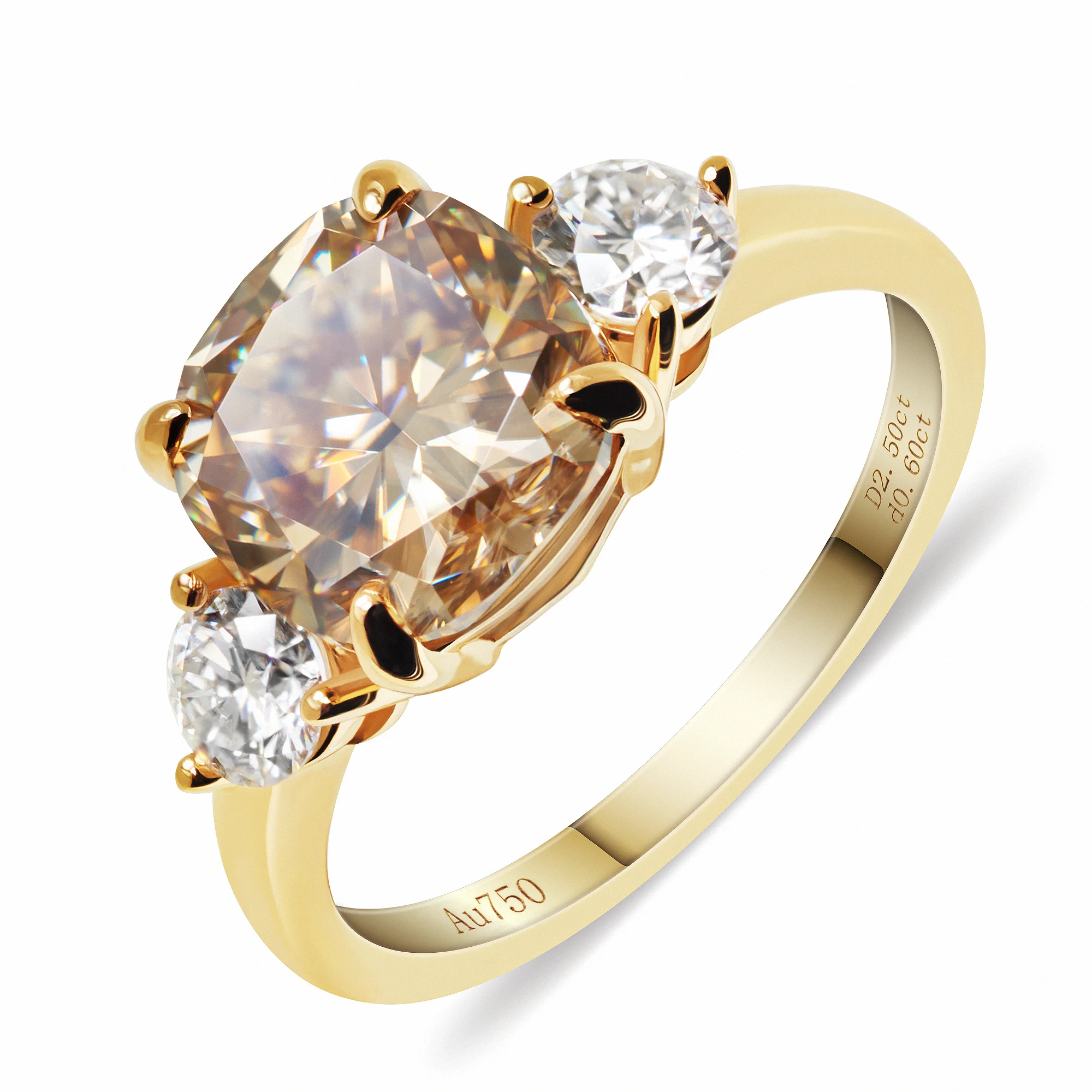 GIGAJEWE Total 3.1ct 8.5mm  Brown Color Moissanite VVS1 Cushion Cut 18K Yellow Gold Ring Jewelry Woman Girlfriend Gift