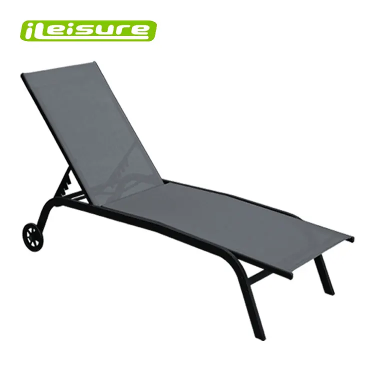 Modern Outdoor Furniture steel Furniture Sling Reclining Beach Sun Lounger with wheels