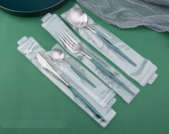 Modern Western Flatware Set Jade Green Handle With Titanium Gold Silver Stainless Steel Matte Cutlery for Restaurant