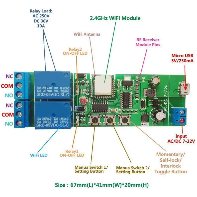 220V250V eWeLink 2 канала 433 RF реле Wi-Fi Смарт-шторный переключатель с автофиксацией/шаговым управлением-lcoking кирпечей из глины DIY умный дом