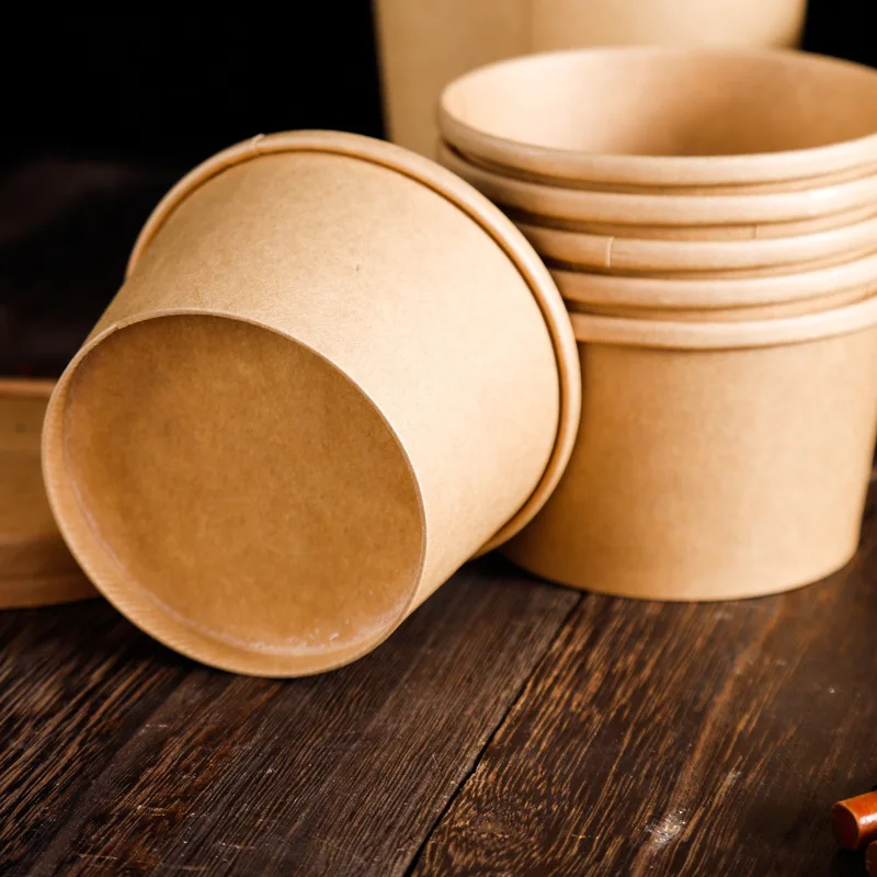 8oz Kraft paper salad soup bowl with lid take away kraft paper food container