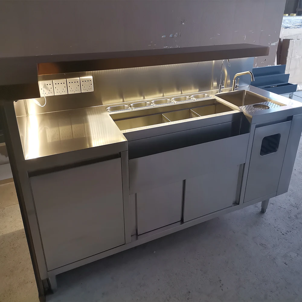 Classic stainless steel portable cocktail station beverage movable bar