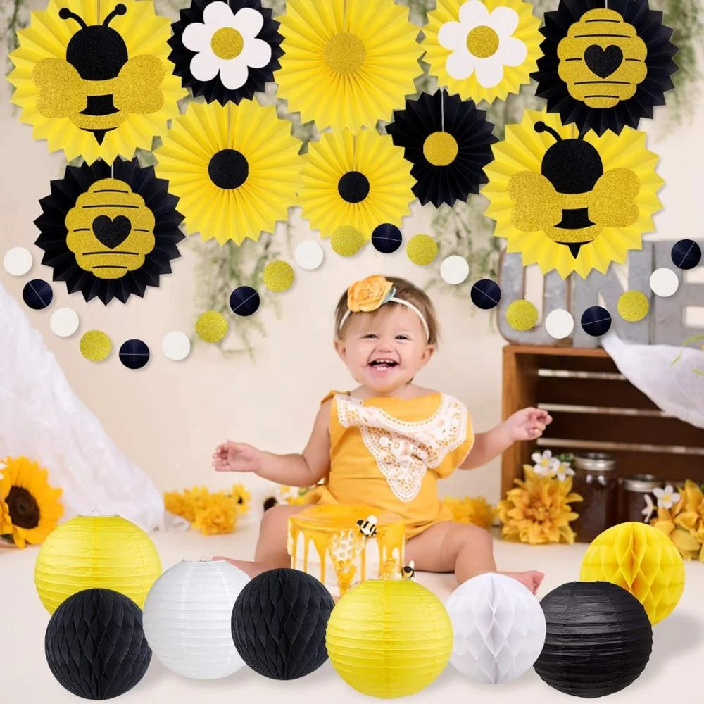 Honey Bee Party Decorations Bumble Bee Baby Shower Hanging Paper Fans Lanterns Tissue Honeycomb Ball  Mommy to Bee