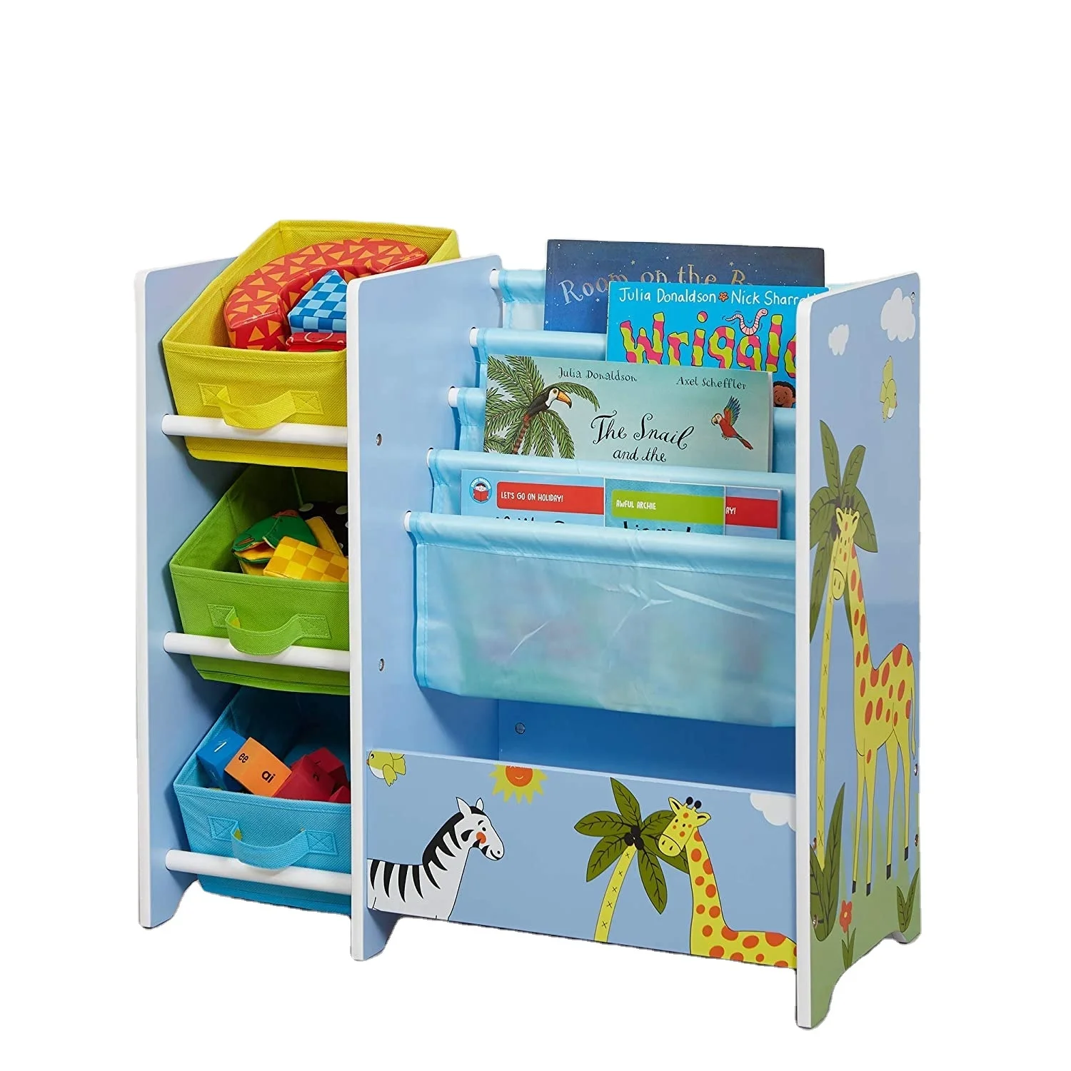 Toffy &Friends WoodenFunctional Kids Multi Bin Toy Organizer Toy Storage Shelf Magazine Shelf