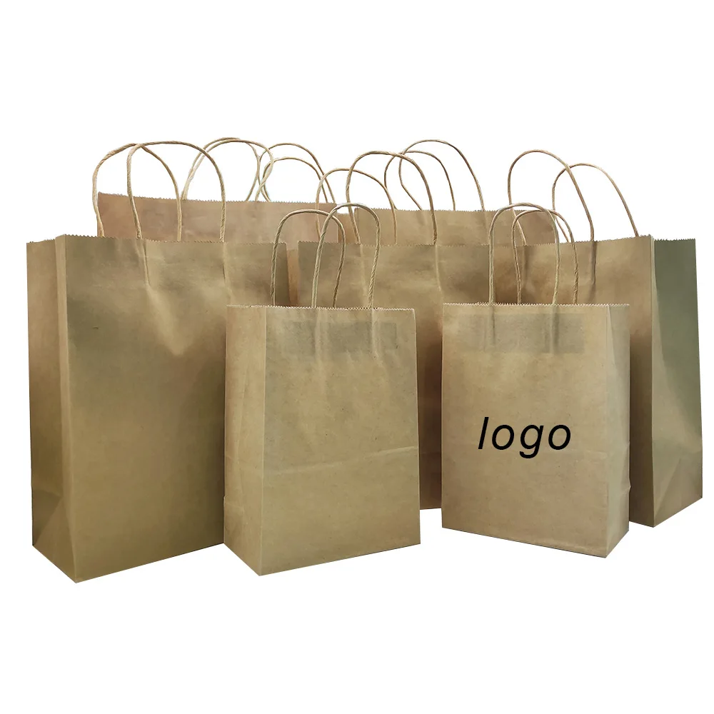 100% Recyclable Eco-friendly Paper Bag Handle Craft Paper Bag Kraft Paper Bag Custom Printed Logo Solid Durable Bottom Brown CZY